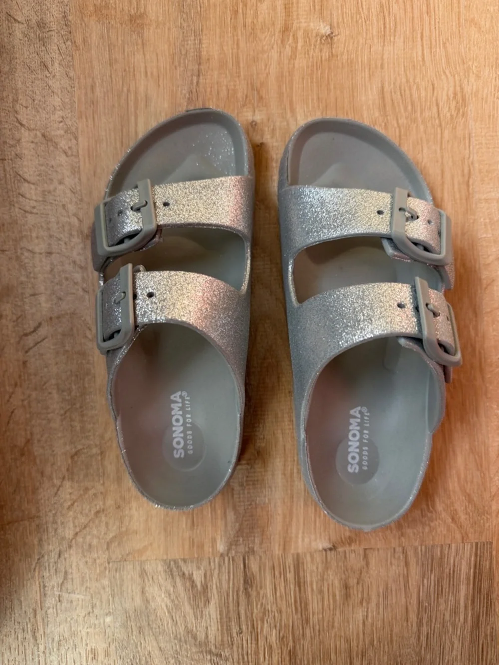 Sonoma Kids Glitter Double-Buckle Sandals in Metallic Silver size toddler 11/12